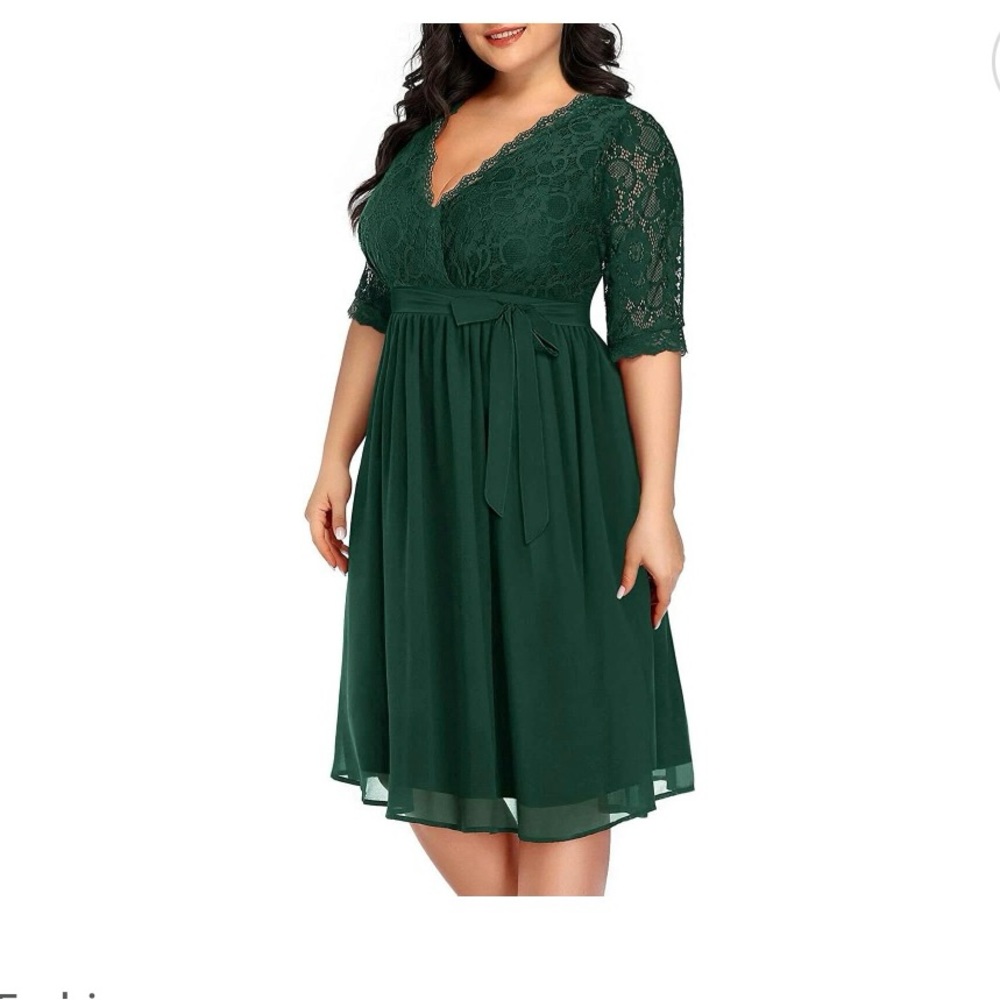 Pinup Fashion Lace Chiffon Wrap V Neck Dresses Women Cocktail dress.
